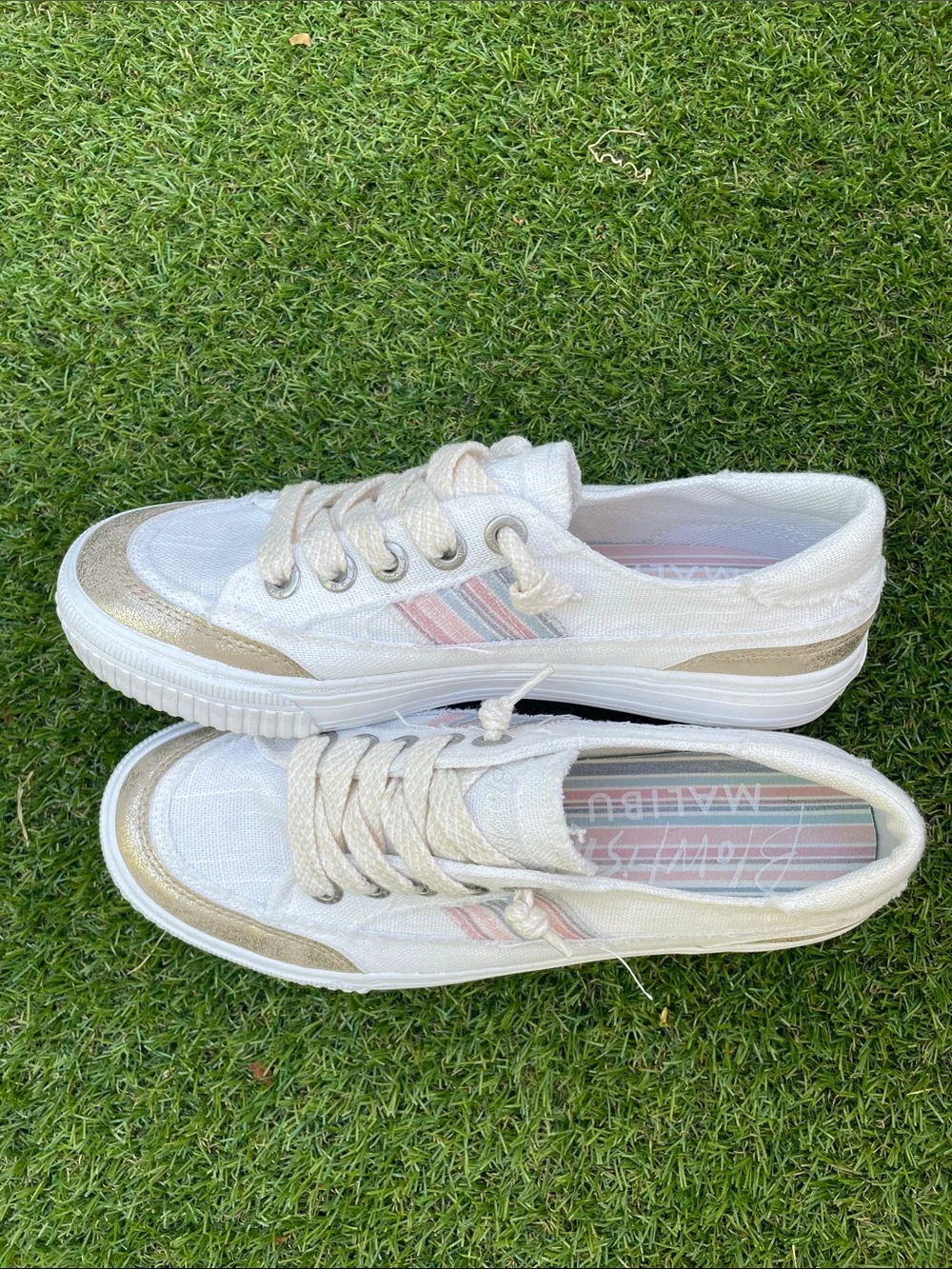 Light Cream Canvas Blowfish Malibu with Subtle Metallic Trim